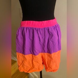 Bright Colorblock Elastic Waist Shorts - Pink, Purple, Orange